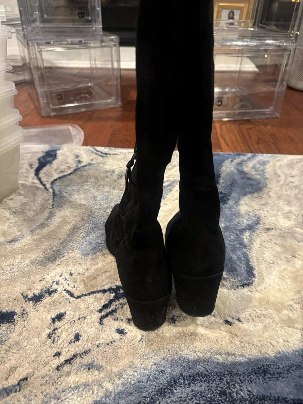 Stuart Weitzman Black Over-the-Knee Suede Block Heel Boots
